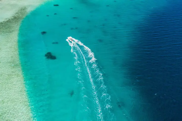 Drone view of Bora Bora lagoon