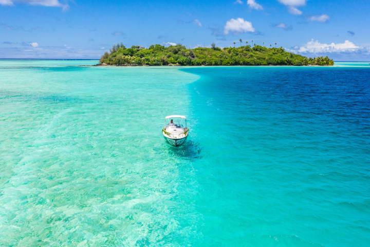Drone view of Bora Bora lagoon