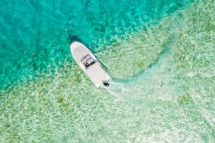 Drone view of Bora Bora lagoon