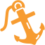 Orange anchor with rope, simple design on white background