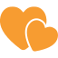 Two overlapping orange hearts on a white background.